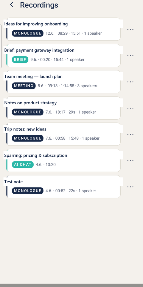 Liste der Aufnahmen in der VOXIBLY-App